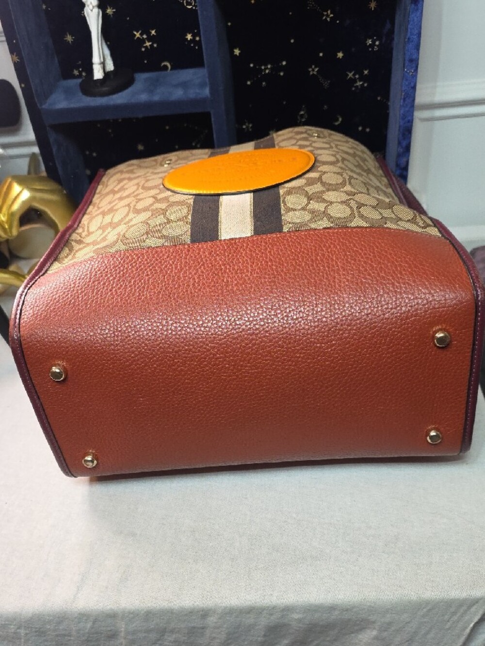 Coach Dempsey Signature Tote with Orange Medallion and Burgundy Trim - Picture 8 of 11